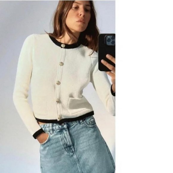 ZARA GOLDEN BUTTON KNIT CARDIGAN - Picture 1 of 6